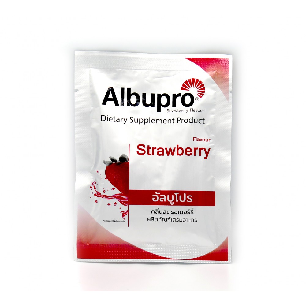 ไข่ขาวผง Albupro รสสตอร์วเบอร์รี่ 1 กล่อง 14 ซอง ไข่ขาวผง Albupro รสสตอร์วเบอร์รี่ 1 กล่อง 14 ซอง